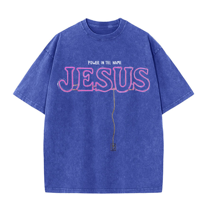 Christianartworkshop Power in the Name Jesus Unisex Washed T-shirt - Blue - 5XL - image 5