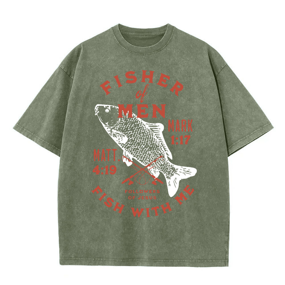 Christianartworkshop Followers of Jesus Fisher of Men Unisex Washed T-Shirt - Army Green - 5XL - image 5