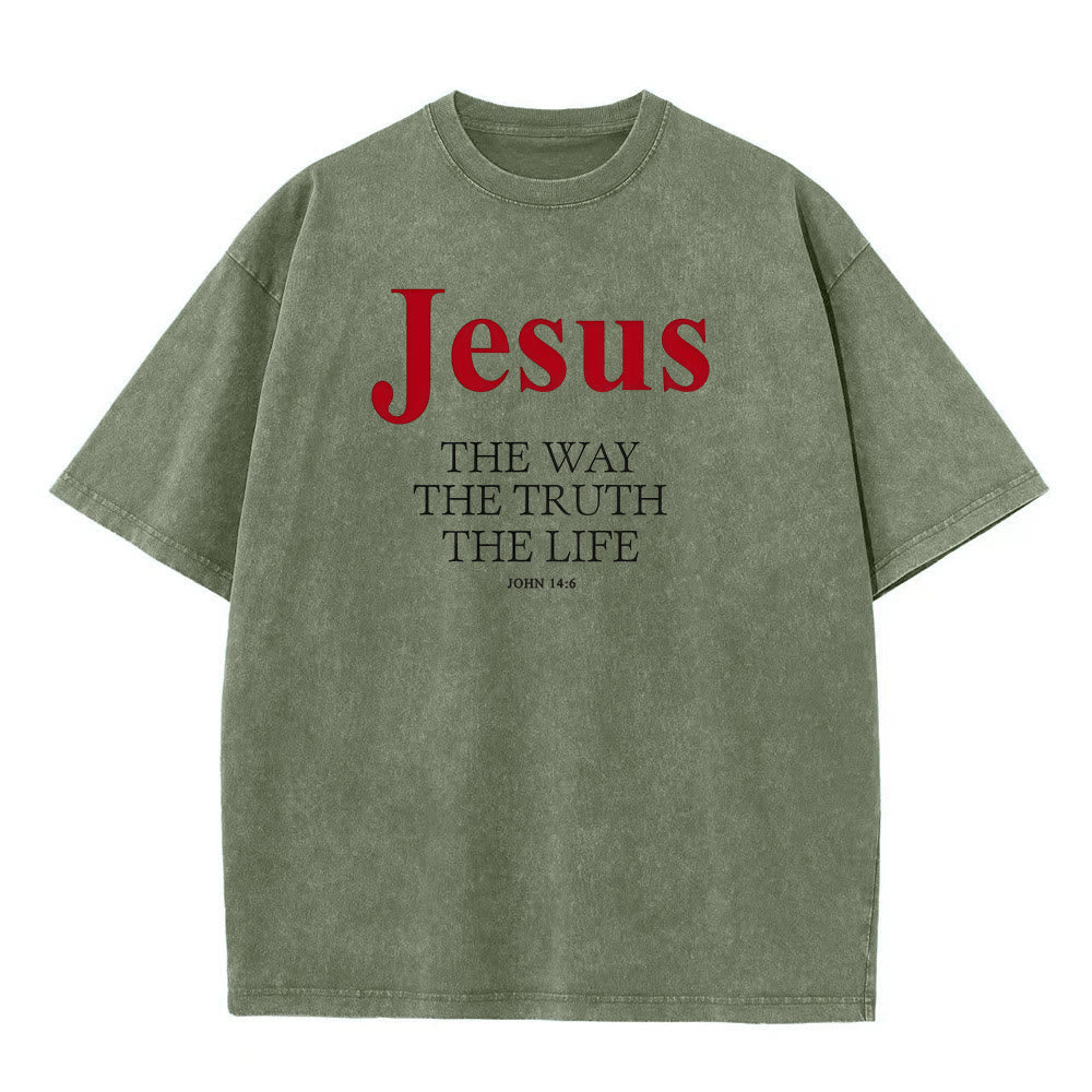 Christianartworkshop Jesus The Way The Truth The Life Unisex Washed T - Shirt - Army Green - 5XL - image 1