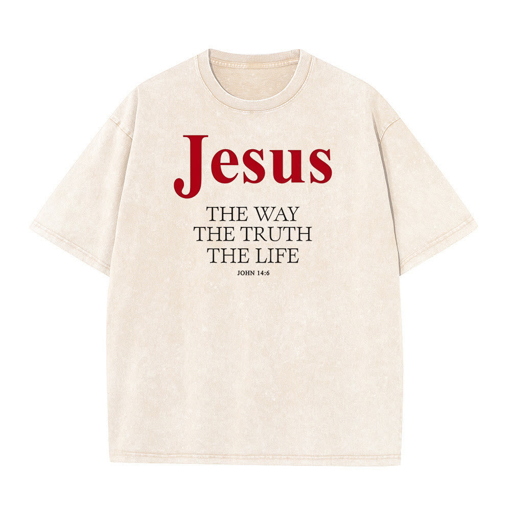 Christianartworkshop Jesus The Way The Truth The Life Unisex Washed T - Shirt - Apricot - 5XL - image 0