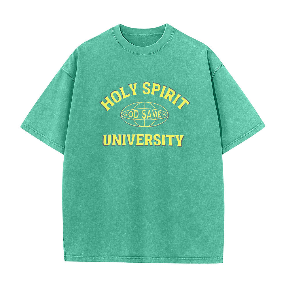 Christianartworkshop Holy Spirit University God Saves Unisex Washed T - Shirt - Green - 5XL - image 7