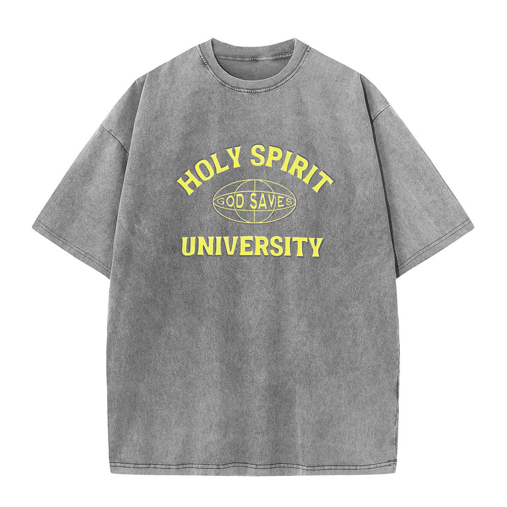 Christianartworkshop Holy Spirit University God Saves Unisex Washed T - Shirt - Grey - 5XL - image 3