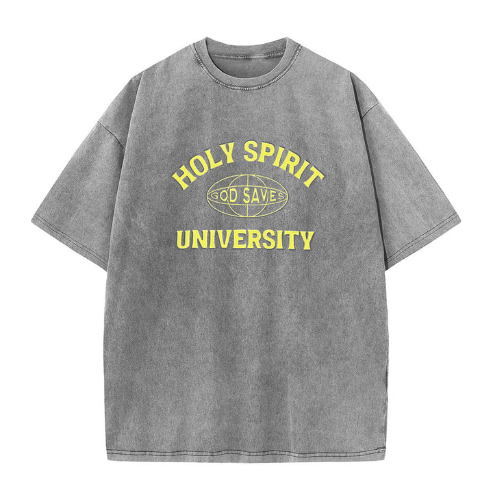 Christianartworkshop Holy Spirit University God Saves Unisex Washed T - Shirt - Grey - 5XL - image 3