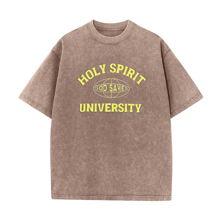 Christianartworkshop Holy Spirit University God Saves Unisex Washed T - Shirt - Coffee - 5XL - image 8