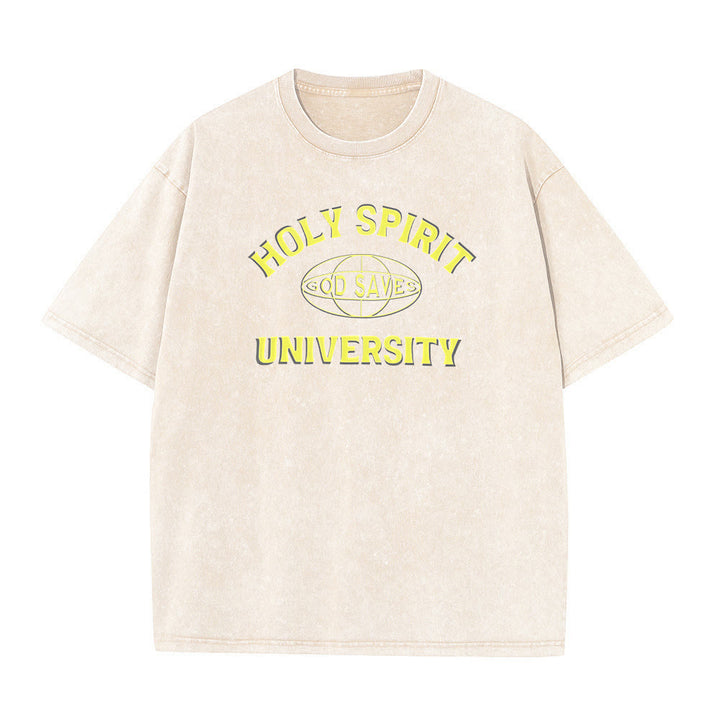 Christianartworkshop Holy Spirit University God Saves Unisex Washed T - Shirt - Apricot - 5XL - image 9