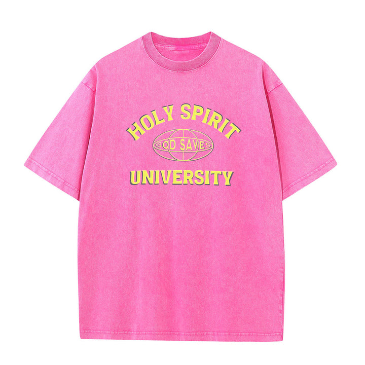 Christianartworkshop Holy Spirit University God Saves Unisex Washed T - Shirt - Pink - 5XL - image 6