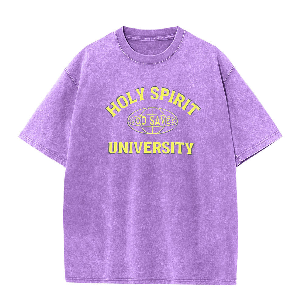Christianartworkshop Holy Spirit University God Saves Unisex Washed T - Shirt - Purple - 5XL - image 4