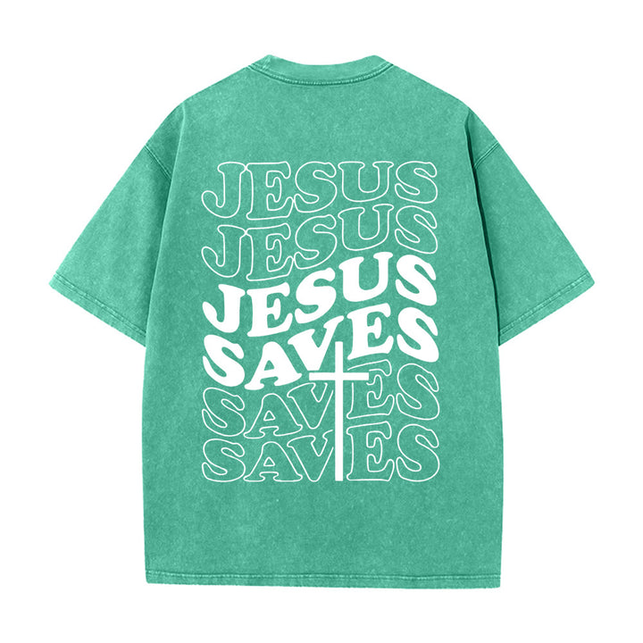 Christianartworkshop Jesus Saves Cross Graphic Unisex Washed T - Shirt - image 18