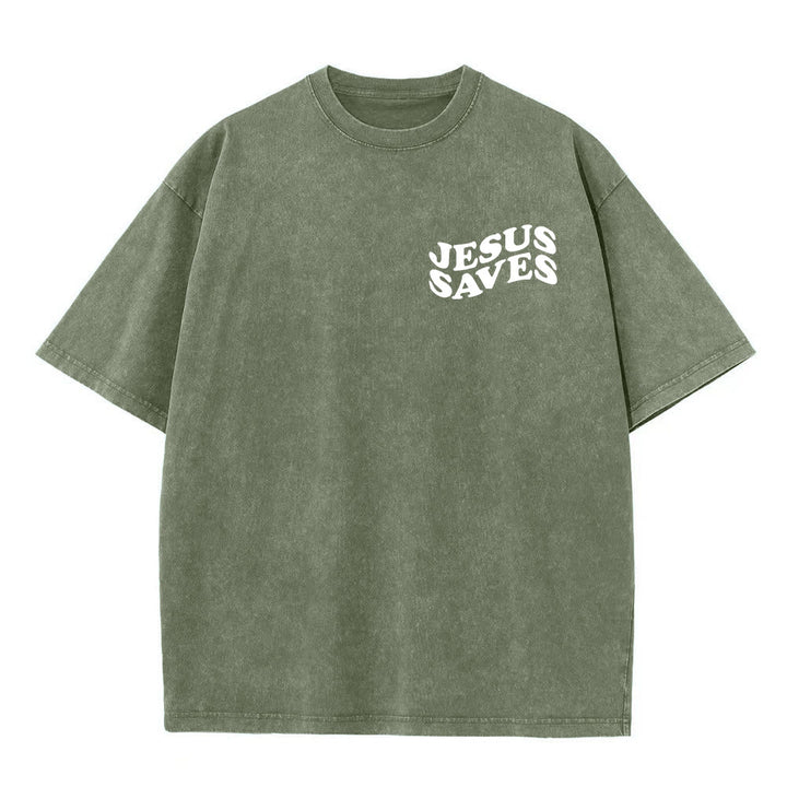 Christianartworkshop Jesus Saves Cross Graphic Unisex Washed T - Shirt - image 3