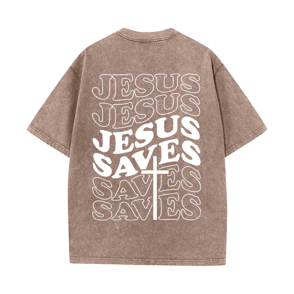 Christianartworkshop Jesus Saves Cross Graphic Unisex Washed T - Shirt - Coffee - 5XL - image 15