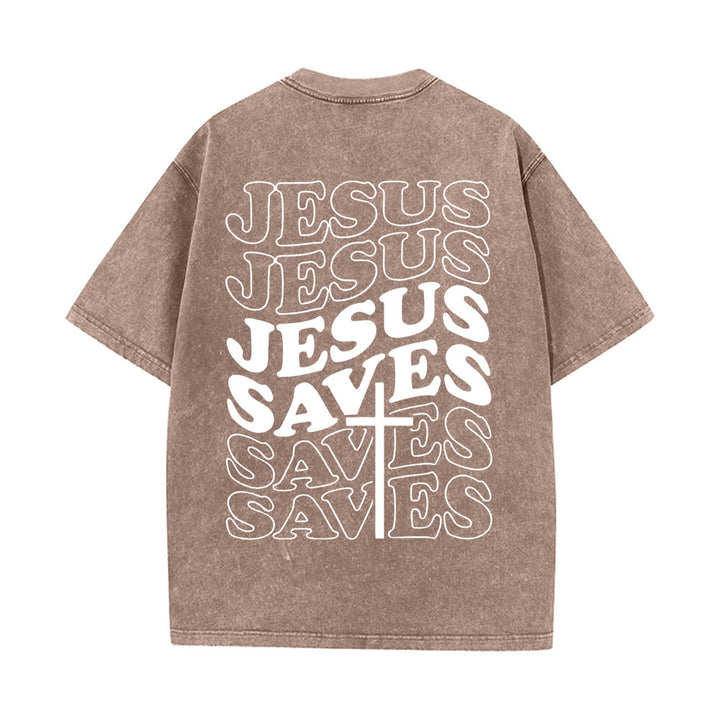 Christianartworkshop Jesus Saves Cross Graphic Unisex Washed T - Shirt - Coffee - 5XL - image 15