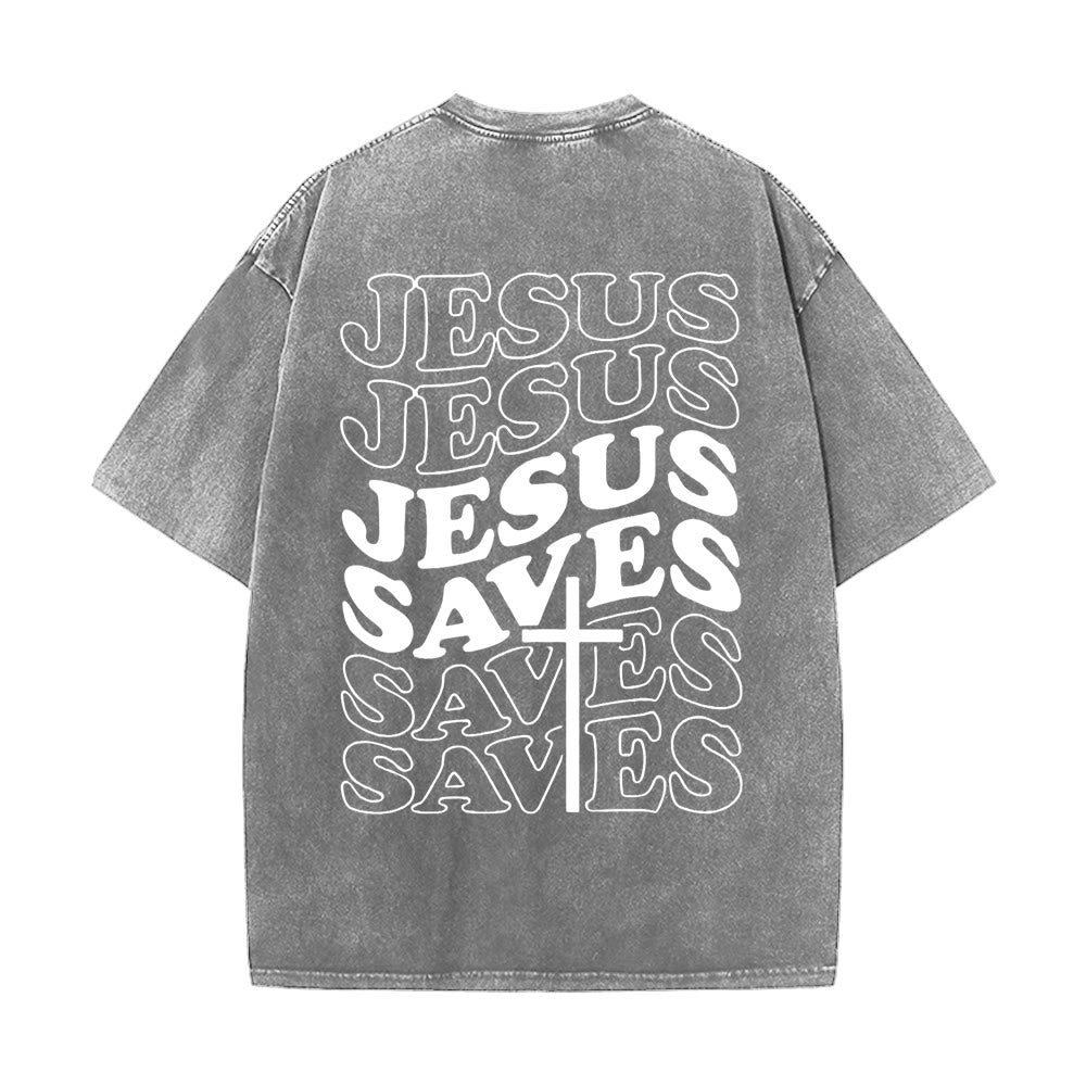 Christianartworkshop Jesus Saves Cross Graphic Unisex Washed T - Shirt - image 0