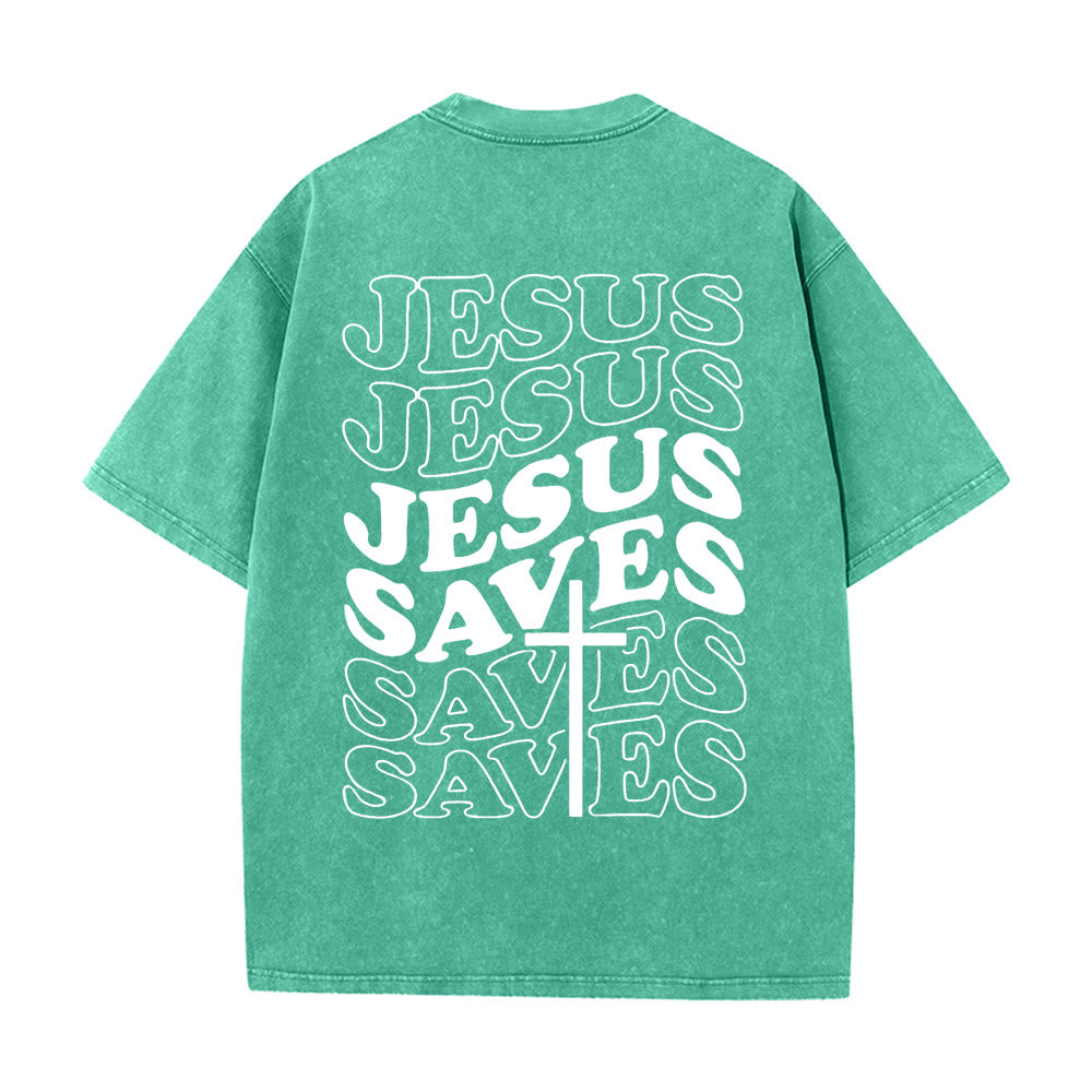 Christianartworkshop Jesus Saves Cross Graphic Unisex Washed T - Shirt - Green - 5XL - image 13