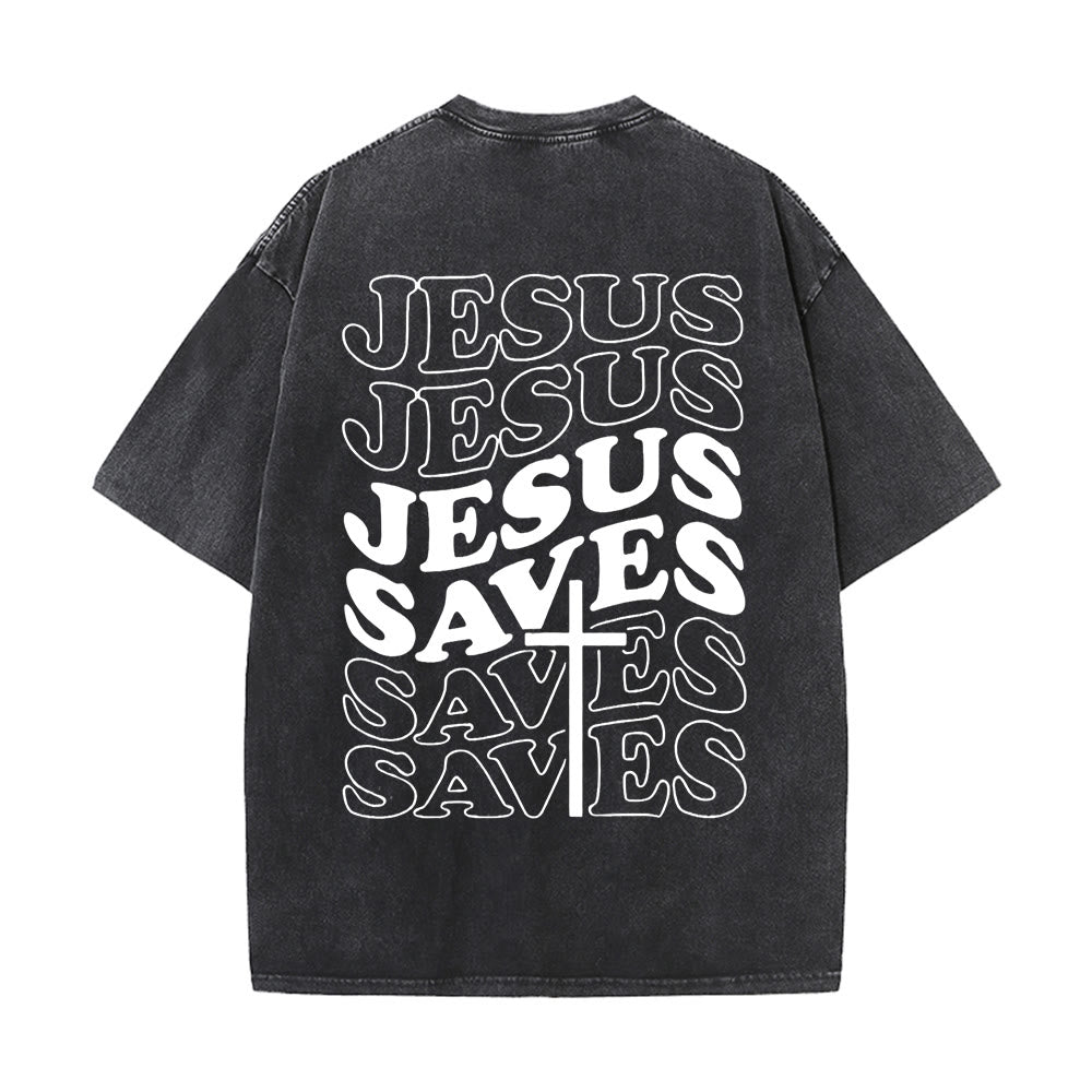Christianartworkshop Jesus Saves Cross Graphic Unisex Washed T - Shirt - Black - 5XL - image 4