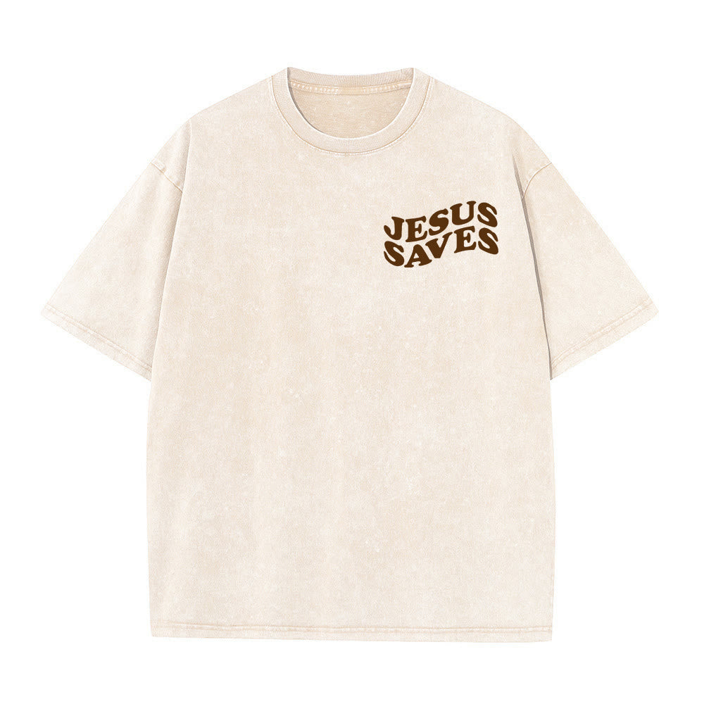 Christianartworkshop Jesus Saves Cross Graphic Unisex Washed T - Shirt - image 17