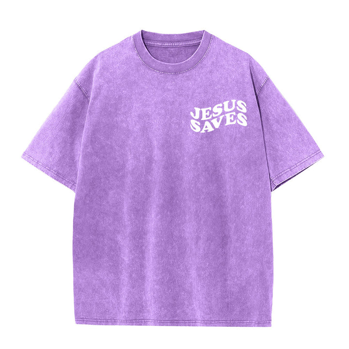 Christianartworkshop Jesus Saves Cross Graphic Unisex Washed T - Shirt - image 8