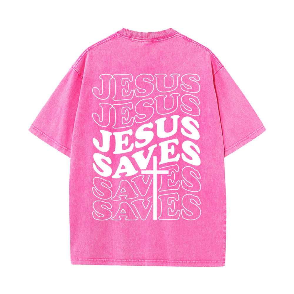 Christianartworkshop Jesus Saves Cross Graphic Unisex Washed T - Shirt - Pink - 5XL - image 11