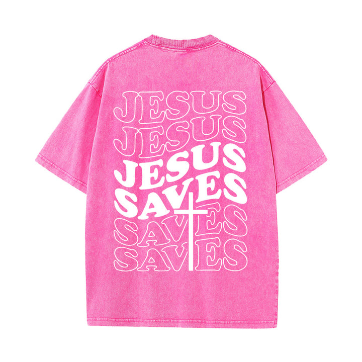 Christianartworkshop Jesus Saves Cross Graphic Unisex Washed T - Shirt - Pink - 5XL - image 10