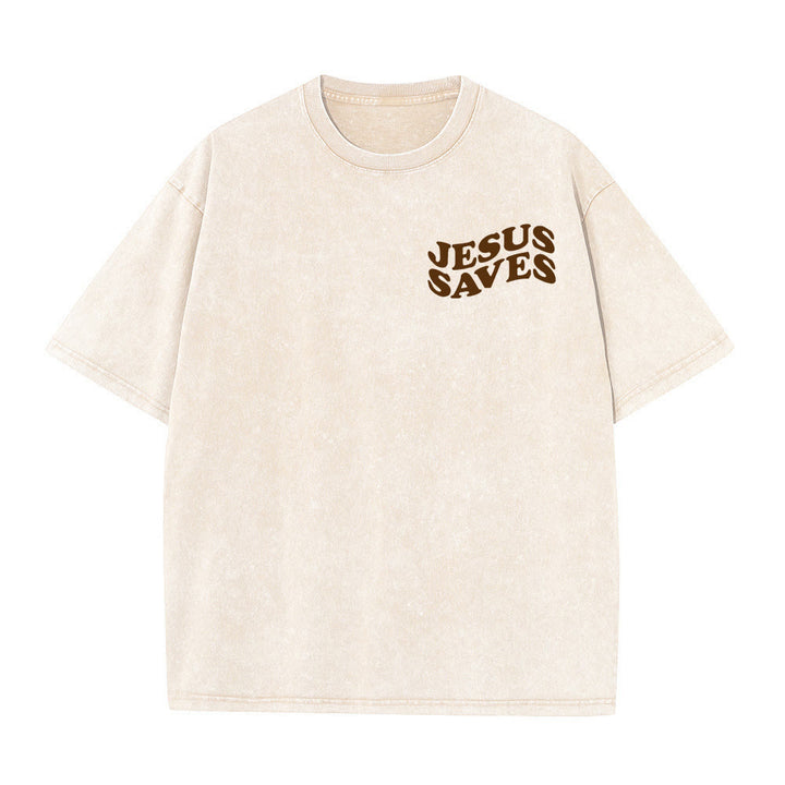 Christianartworkshop Jesus Saves Cross Graphic Unisex Washed T - Shirt - image 18