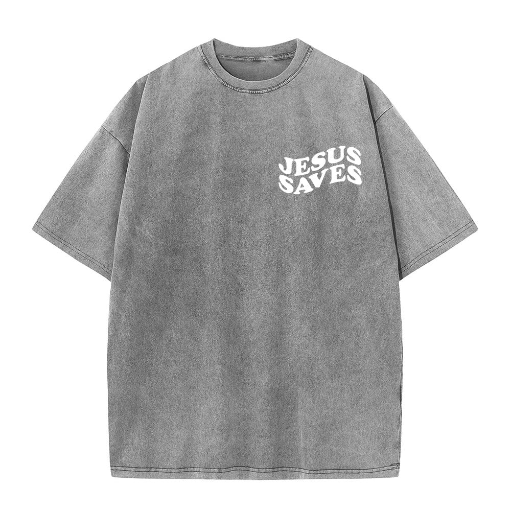 Christianartworkshop Jesus Saves Cross Graphic Unisex Washed T