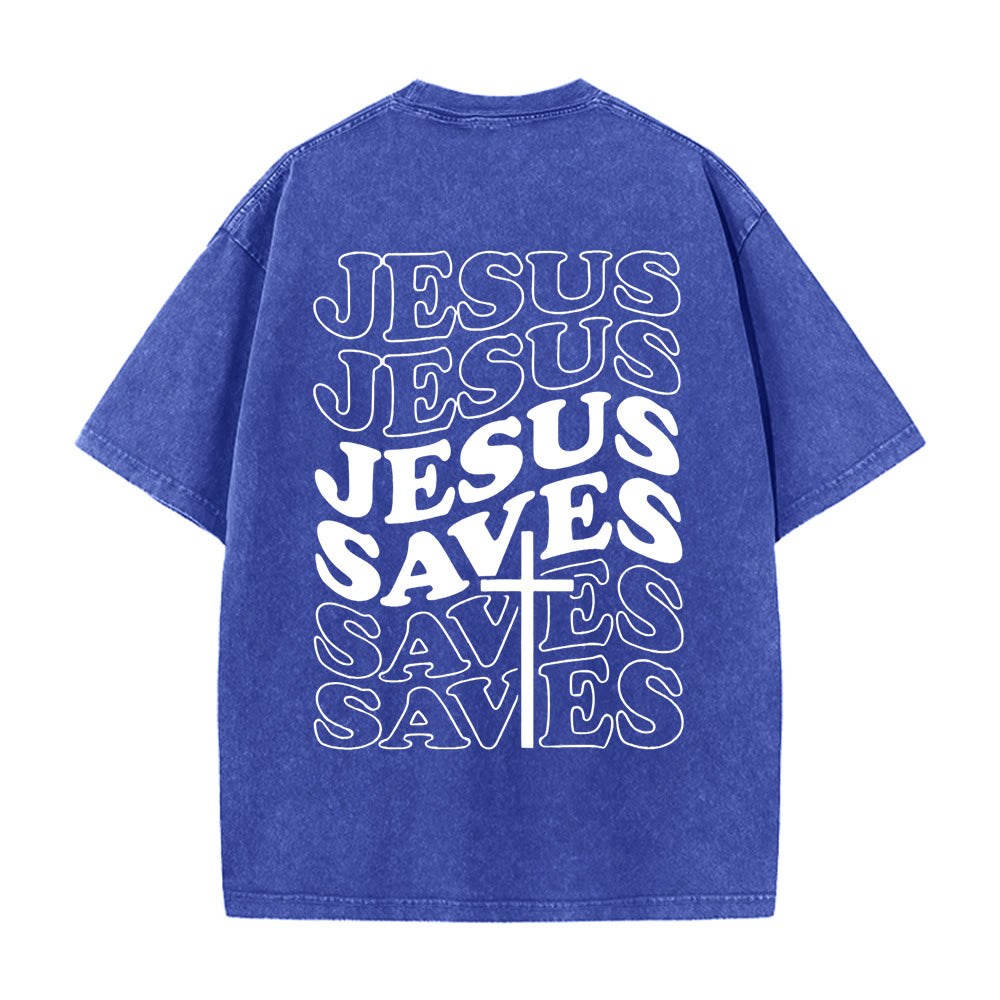 Christianartworkshop Jesus Saves Cross Graphic Unisex Washed T - Shirt - Blue - 5XL - image 8