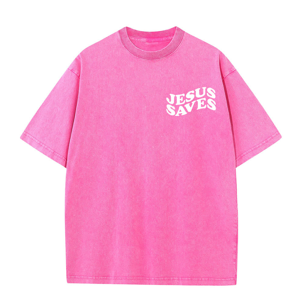 Christianartworkshop Jesus Saves Cross Graphic Unisex Washed T - Shirt - image 12