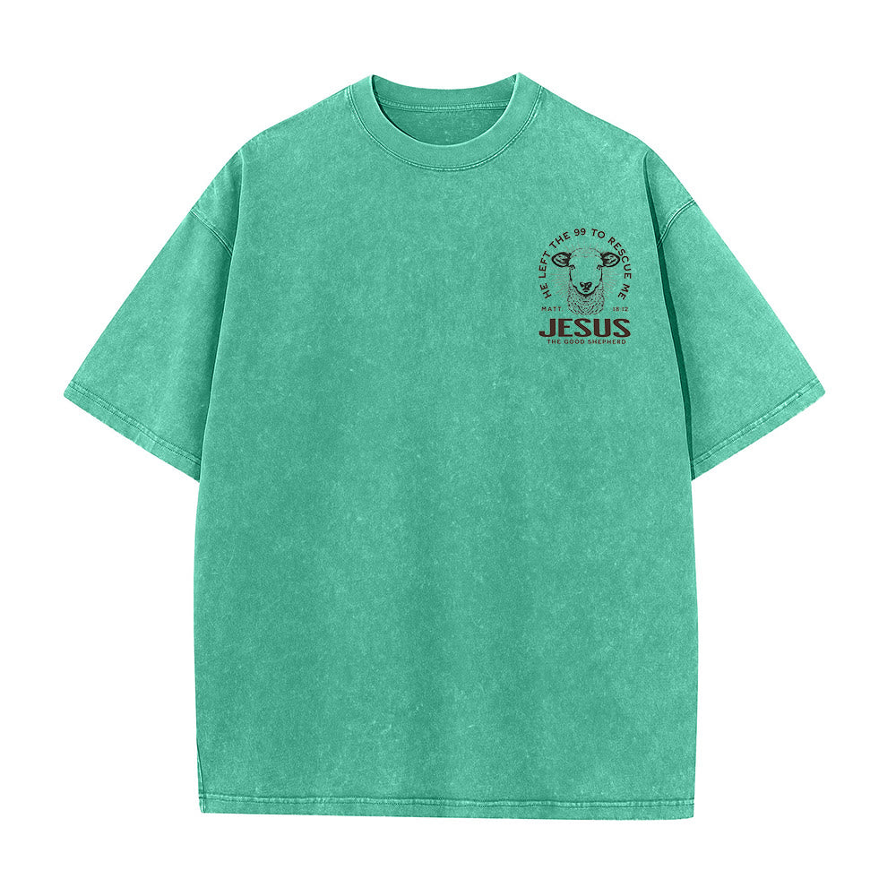 Christianartworkshop "He Left The 99 To Rescue Me" Unisex Washed T-Shirt - image 25