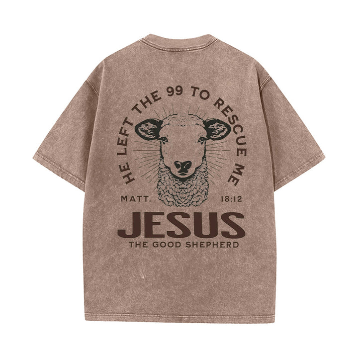 Christianartworkshop "He Left The 99 To Rescue Me" Unisex Washed T-Shirt - image 12