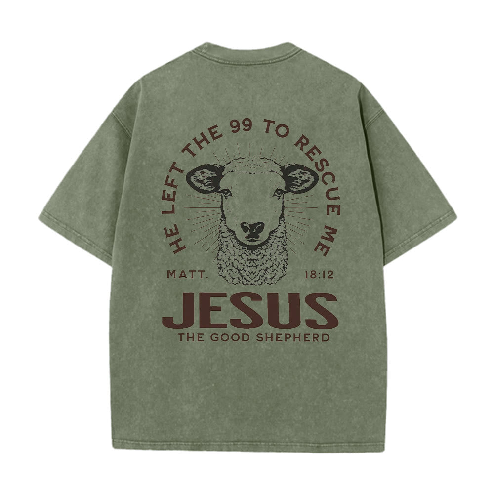 Christianartworkshop "He Left The 99 To Rescue Me" Unisex Washed T-Shirt - image 9