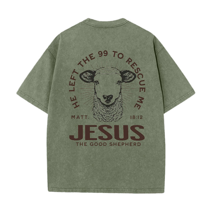 Christianartworkshop "He Left The 99 To Rescue Me" Unisex Washed T-Shirt - image 9