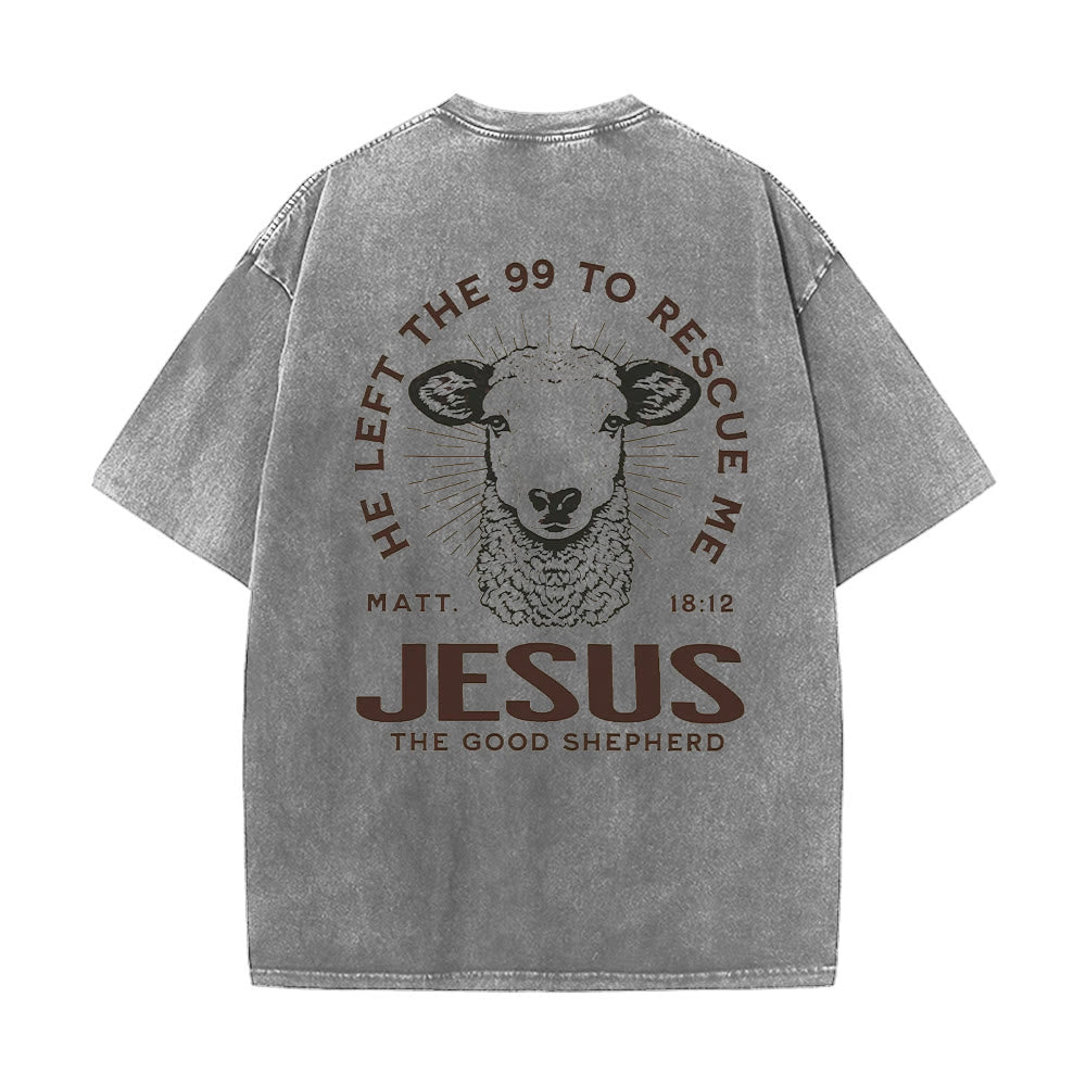Christianartworkshop "He Left The 99 To Rescue Me" Unisex Washed T-Shirt - image 6