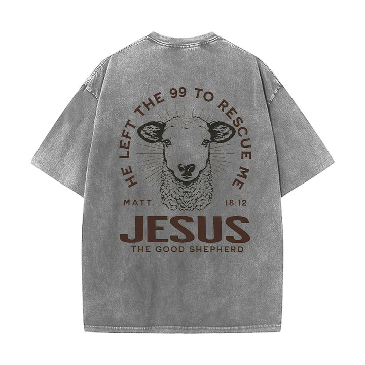Christianartworkshop "He Left The 99 To Rescue Me" Unisex Washed T-Shirt - image 6