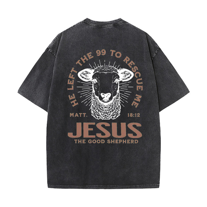 Christianartworkshop "He Left The 99 To Rescue Me" Unisex Washed T-Shirt - image 0