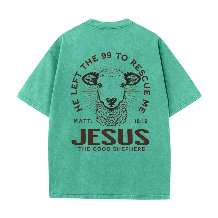 Christianartworkshop "He Left The 99 To Rescue Me" Unisex Washed T-Shirt - image 24