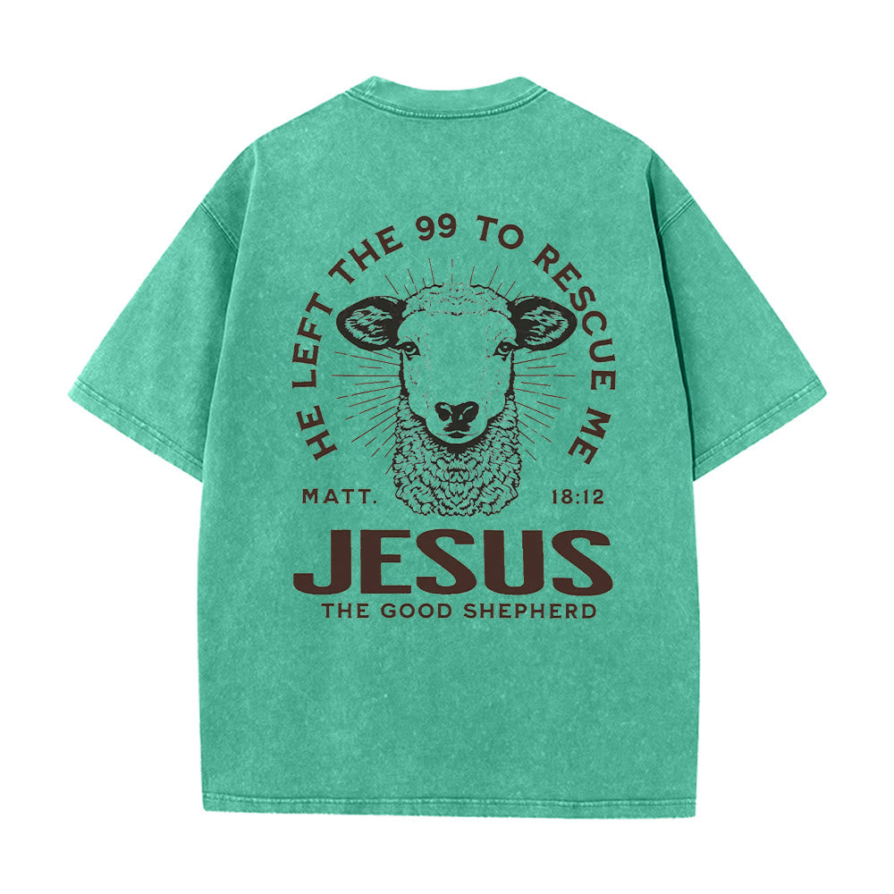 Christianartworkshop "He Left The 99 To Rescue Me" Unisex Washed T-Shirt - Green - 5XL - image 17
