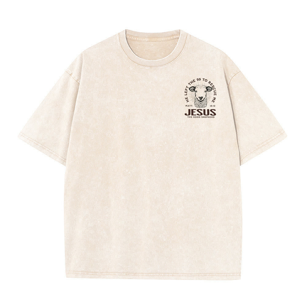 Christianartworkshop "He Left The 99 To Rescue Me" Unisex Washed T-Shirt - image 14