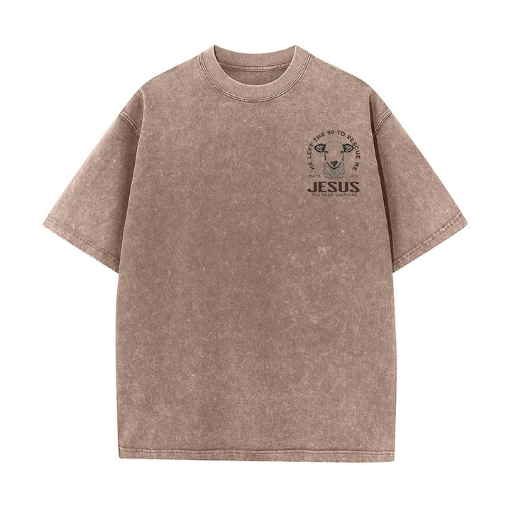 Christianartworkshop "He Left The 99 To Rescue Me" Unisex Washed T-Shirt - image 13