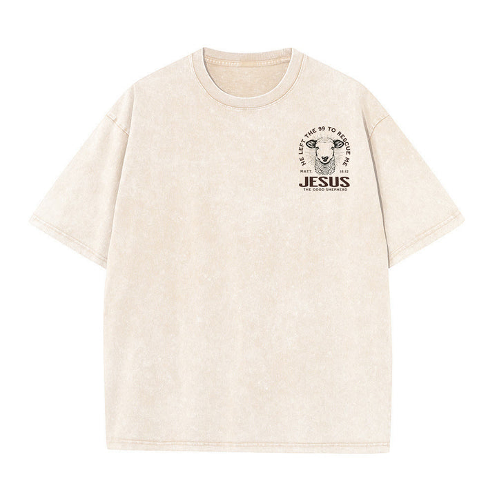 Christianartworkshop "He Left The 99 To Rescue Me" Unisex Washed T-Shirt - image 19