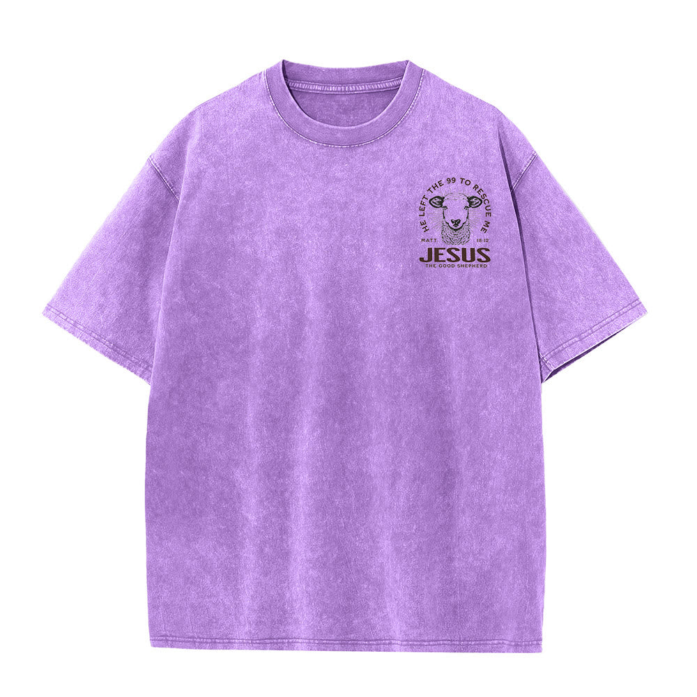 Christianartworkshop "He Left The 99 To Rescue Me" Unisex Washed T-Shirt - image 22