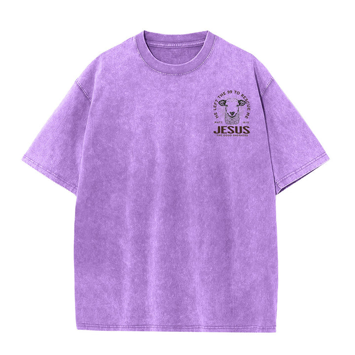 Christianartworkshop "He Left The 99 To Rescue Me" Unisex Washed T-Shirt - image 22