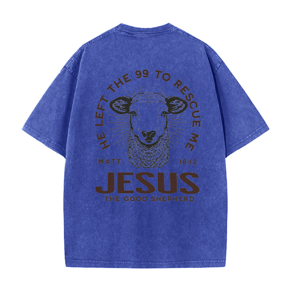 Christianartworkshop "He Left The 99 To Rescue Me" Unisex Washed T-Shirt - image 3