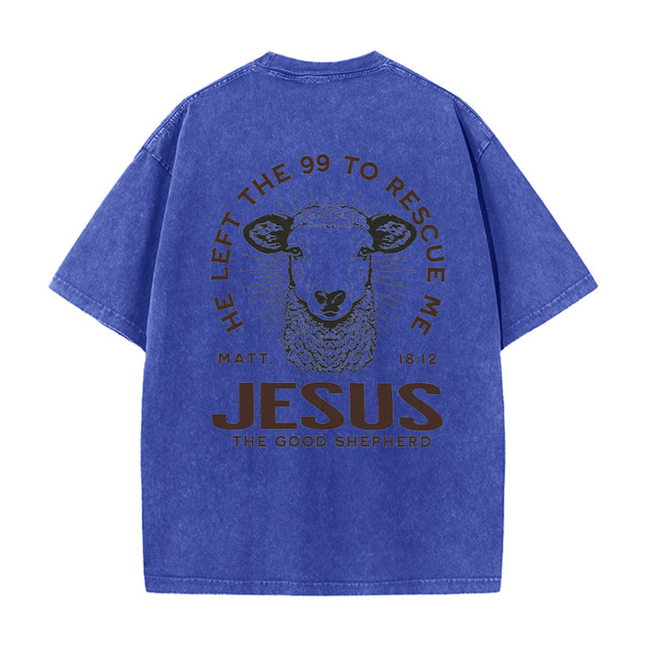 Christianartworkshop "He Left The 99 To Rescue Me" Unisex Washed T-Shirt - image 3