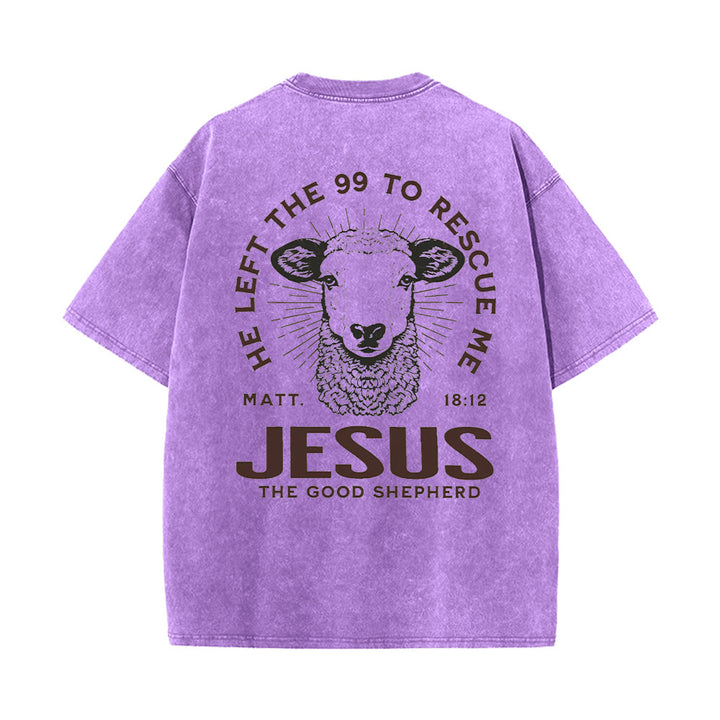 Christianartworkshop "He Left The 99 To Rescue Me" Unisex Washed T-Shirt - image 21