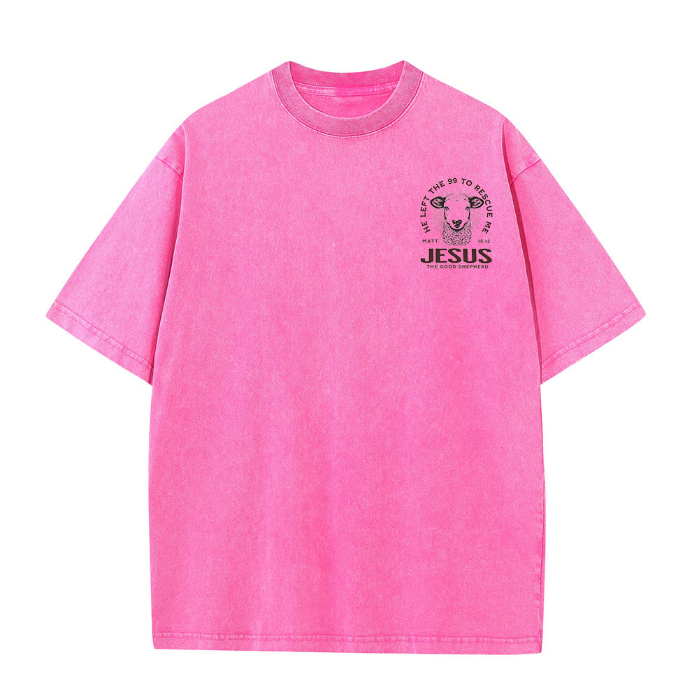 Christianartworkshop "He Left The 99 To Rescue Me" Unisex Washed T-Shirt - image 16