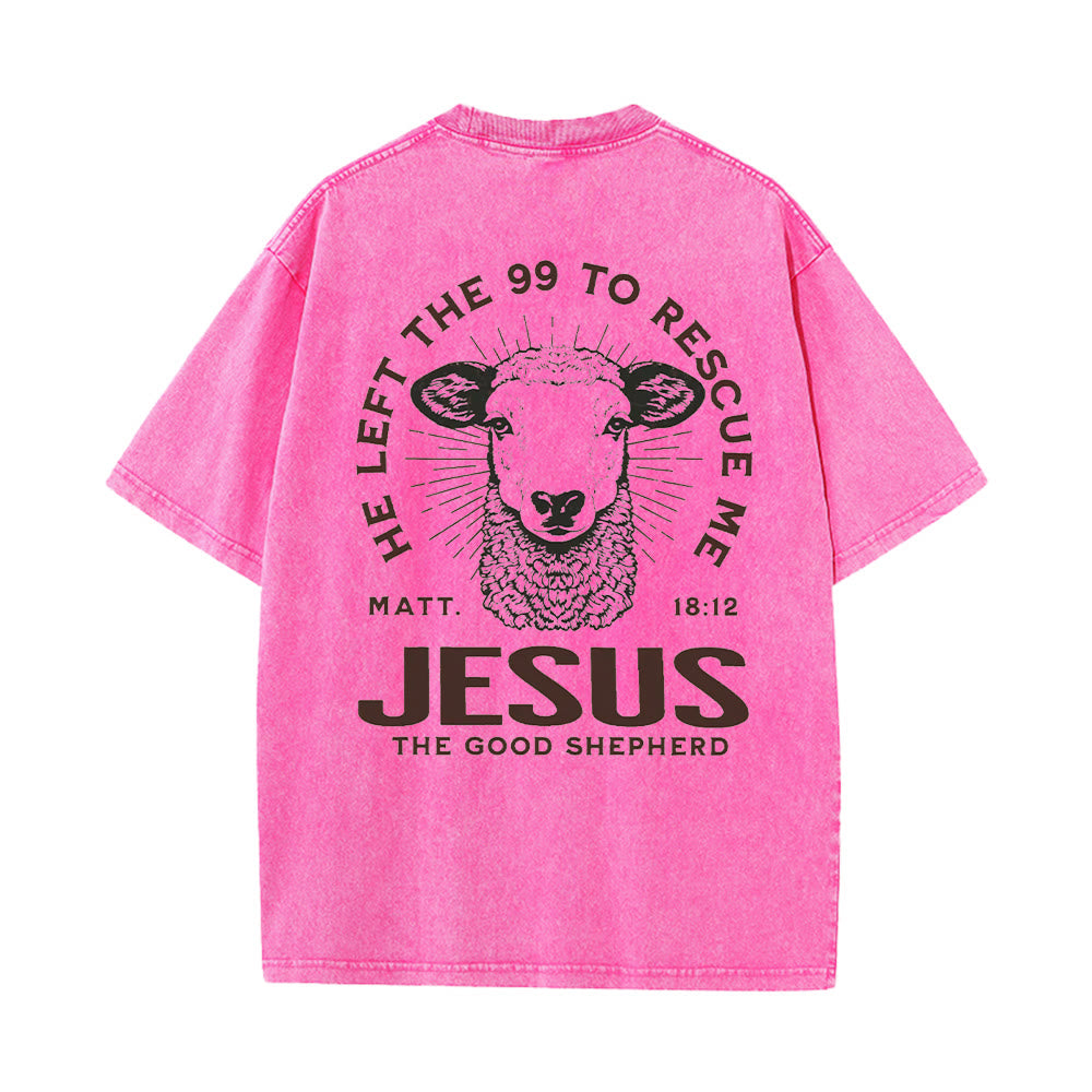 Christianartworkshop "He Left The 99 To Rescue Me" Unisex Washed T-Shirt - Pink - 5XL - image 11