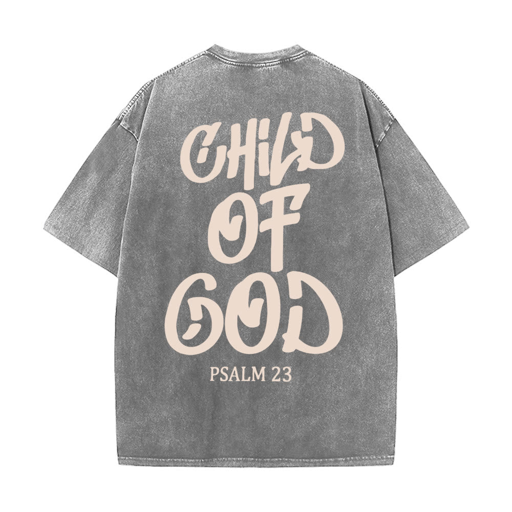 Christianartworkshop Chic Spiritual Child of God Psalm 23 Unisex Washed T-Shirt - Grey - 5XL - image 0