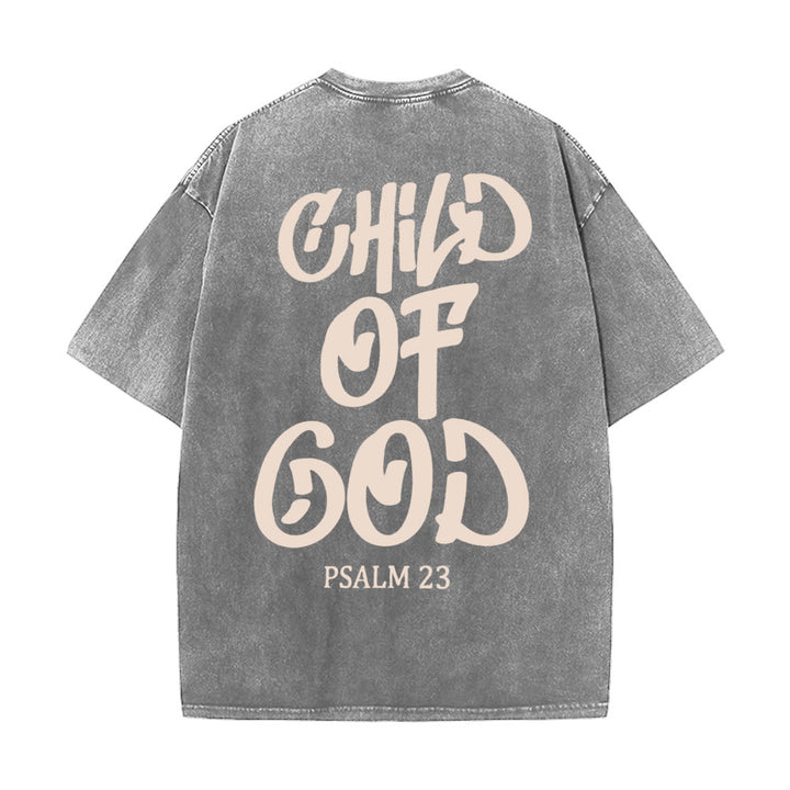 Christianartworkshop Chic Spiritual Child of God Psalm 23 Unisex Washed T-Shirt - Grey - 5XL - image 0