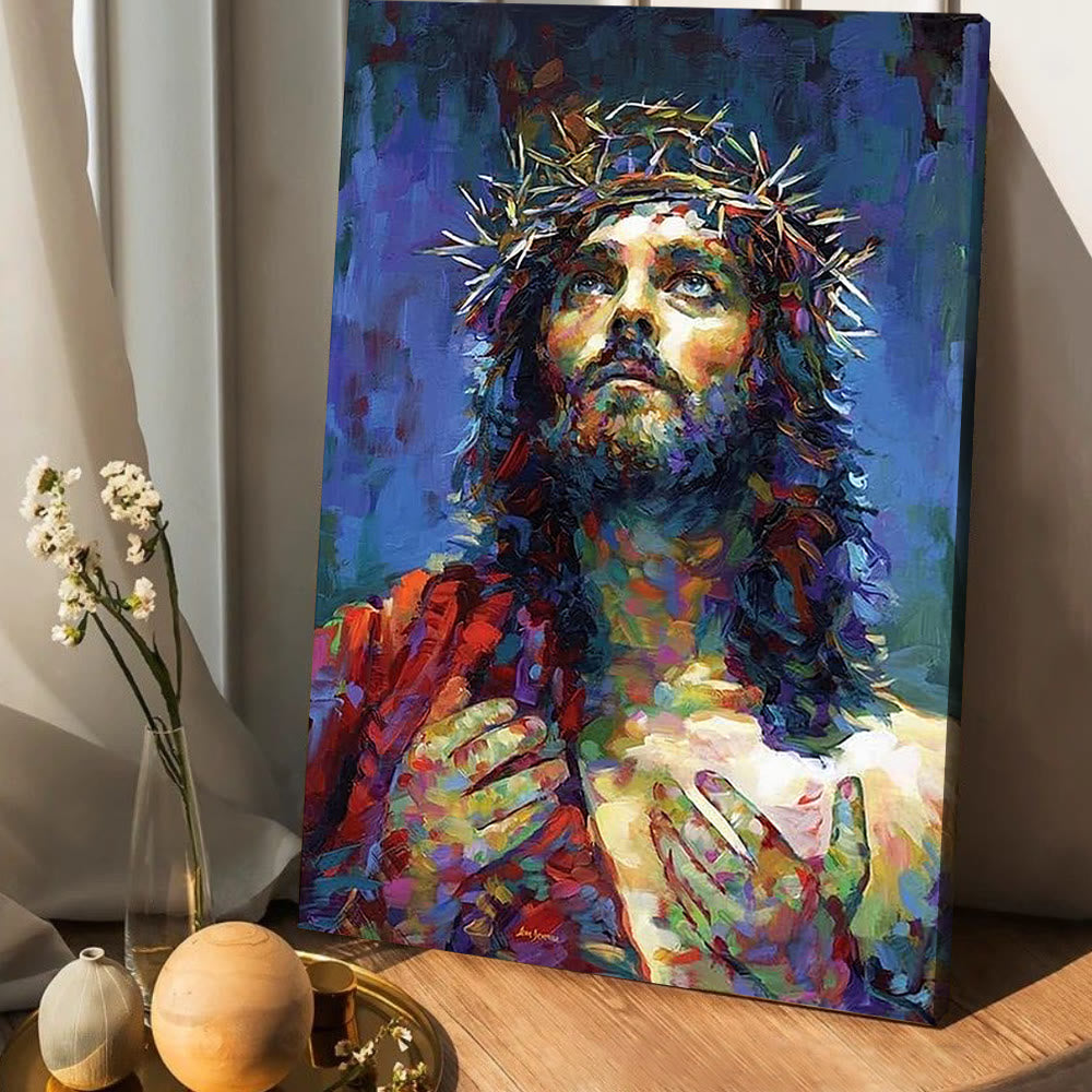 Christianartworkshop Colorful Devotion Jesus Wall Print: Quiet Reminder of His Grace - Framed Canvas Painting - 13.77"*19.58"*0.7"/35*50*1.8cm - image 0