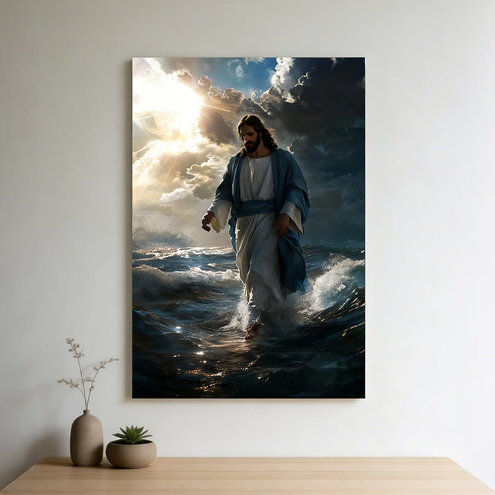 Christianartworkshop Jesus Walking on Water: Divine Calm & Sacred Assurance Wall Art Print - Framed Canvas Painting - 13.77"*19.58"*0.7"/35*50*1.8cm - image 0