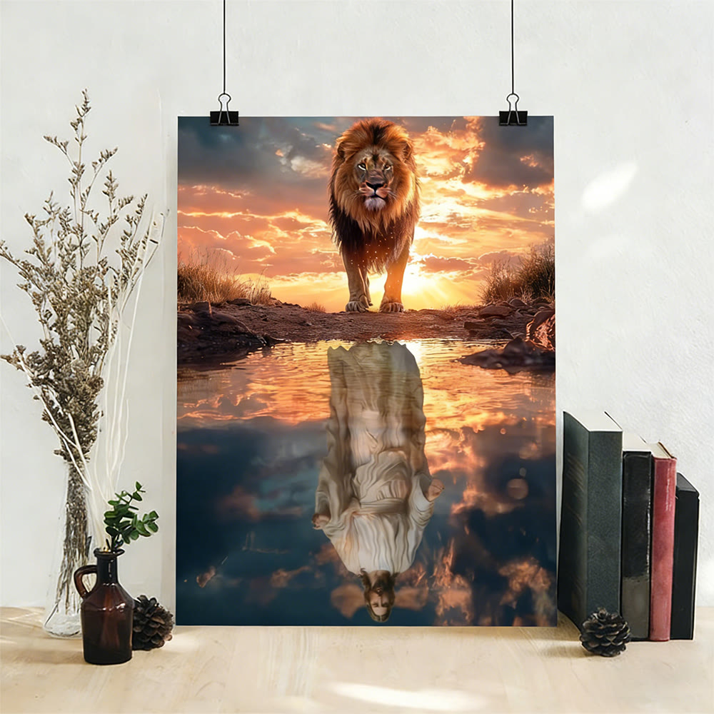 Christianartworkshop Lion & Reflection: Divine Majesty & Sacred Humility Wall Art Print - image 2